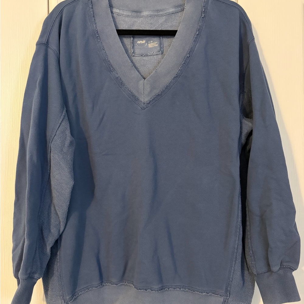 Aerie Light Blue V-neck Pullover Oversized Sweatshirt Size XS